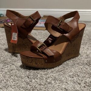 Mossimo Supply Co. Brown Cork Wedge Sandals with Buckle Straps